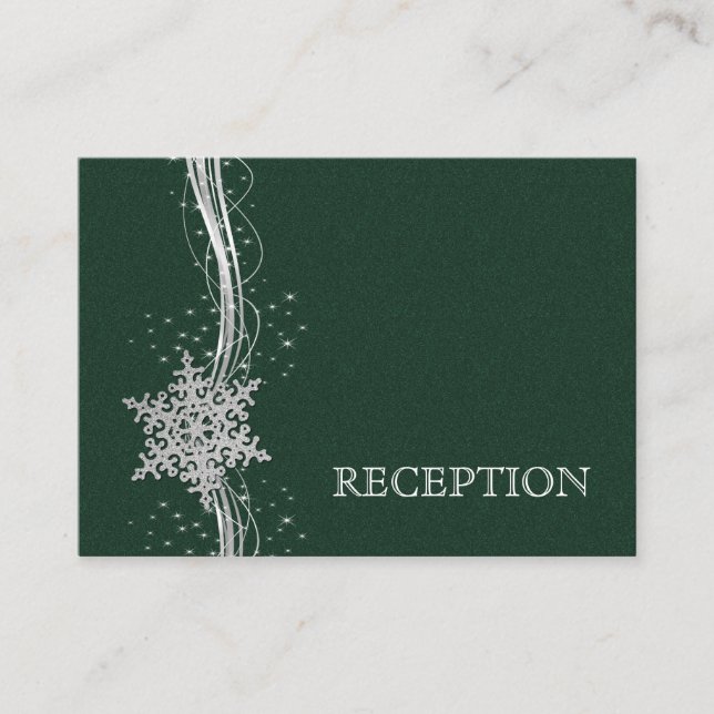 Grüne Silver Snowflakes Hochzeitsempfang einladen Begleitkarte (Vorderseite)