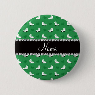 Grüne Skate und Herzen des individuellen Namens Button