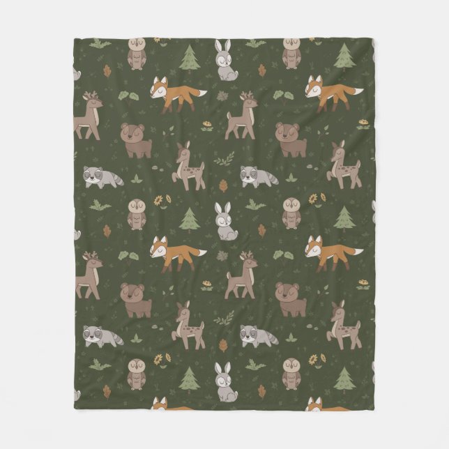 Grüne Sleepy Little Woodland Critters Fleecedecke (Vorderseite)