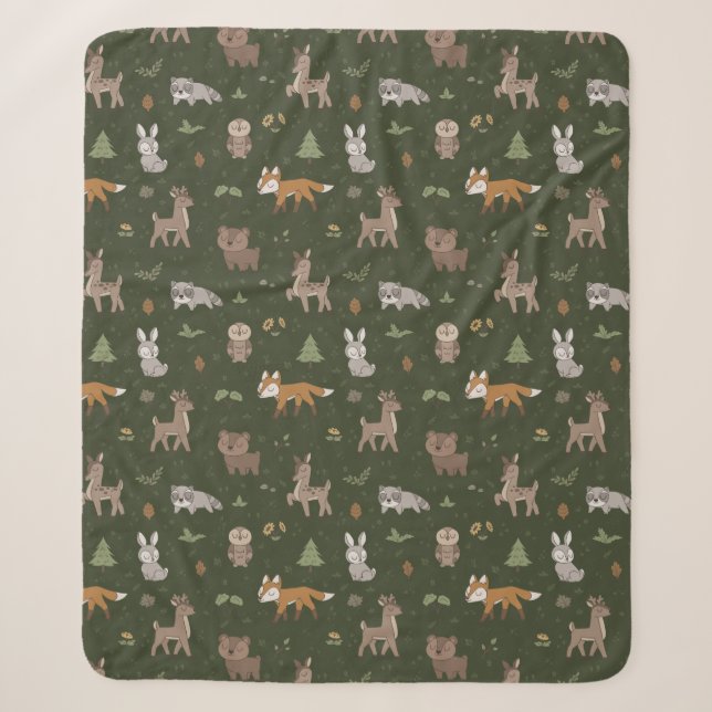 Grüne Sleepy Little Woodland Critters Sherpadecke (Vorderseite)