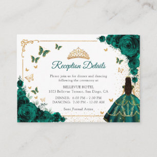 Grüne Smaragd-Gold-Quinceanera-Empfangsdetails Begleitkarte