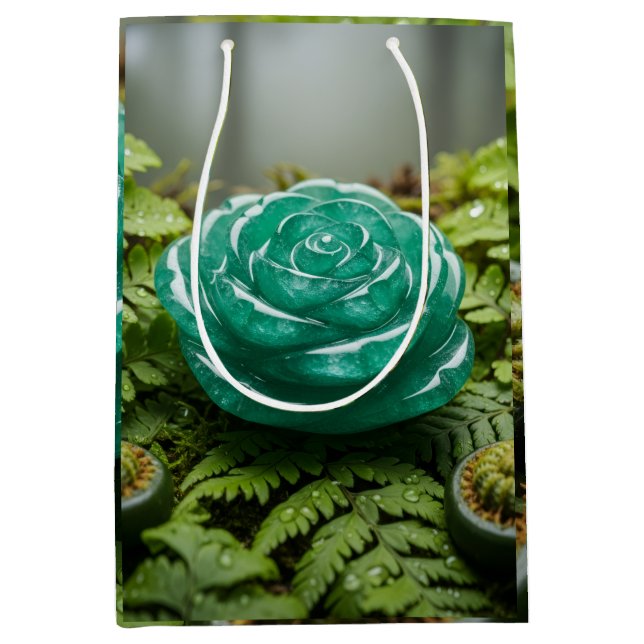 Grüne Smaragdgeschenktasche für Rose Mittlere Geschenktüte (Vorderseite)