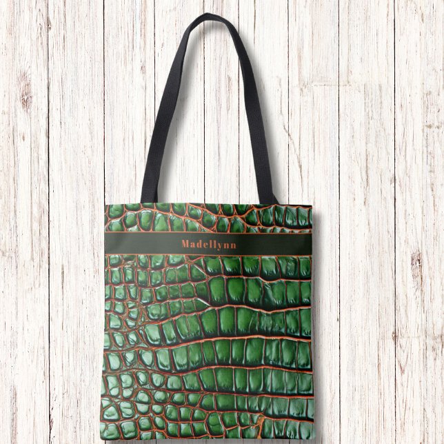 Grüne Snakeskin Muster Moderne Monogram Totbeutel Tasche (Von Creator hochgeladen)