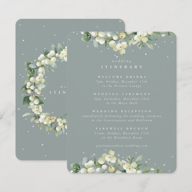 Grüne Snowberry+Eukalyptus Ausgeglichener Hochzeit Begleitkarte (Vorne/Hinten)