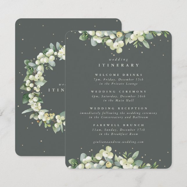 Grüne Snowberry+Eukalyptus Ausgeglichener Hochzeit Begleitkarte (Vorne/Hinten)