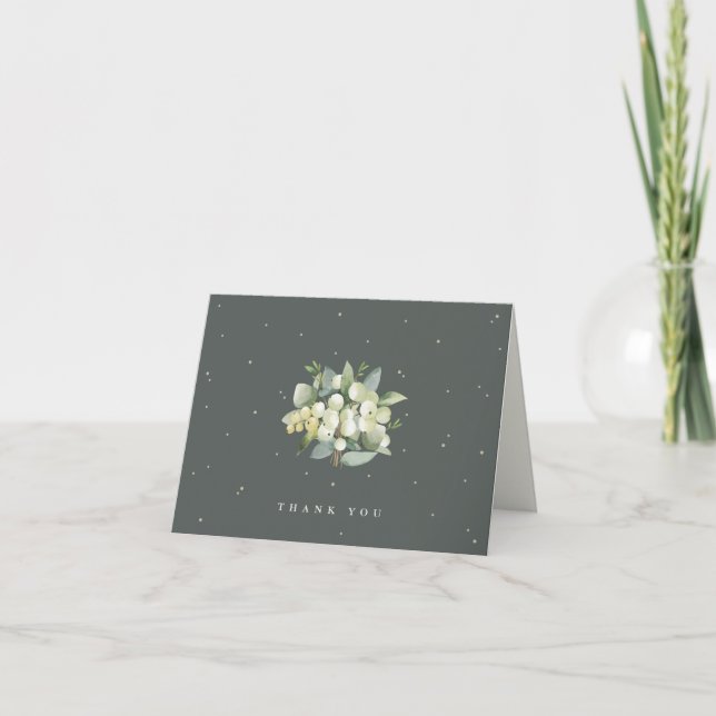 Grüne Snowberry+Eukalyptus-Hochzeit Dankeskarte (Vorderseite)