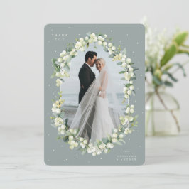 Grüne Snowberry+Eukalyptus Hochzeitsames flaches F Dankeskarte