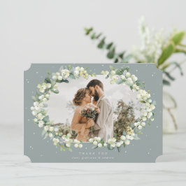 Grüne Snowberry+Eukalyptus Hochzeitsames flaches F Dankeskarte