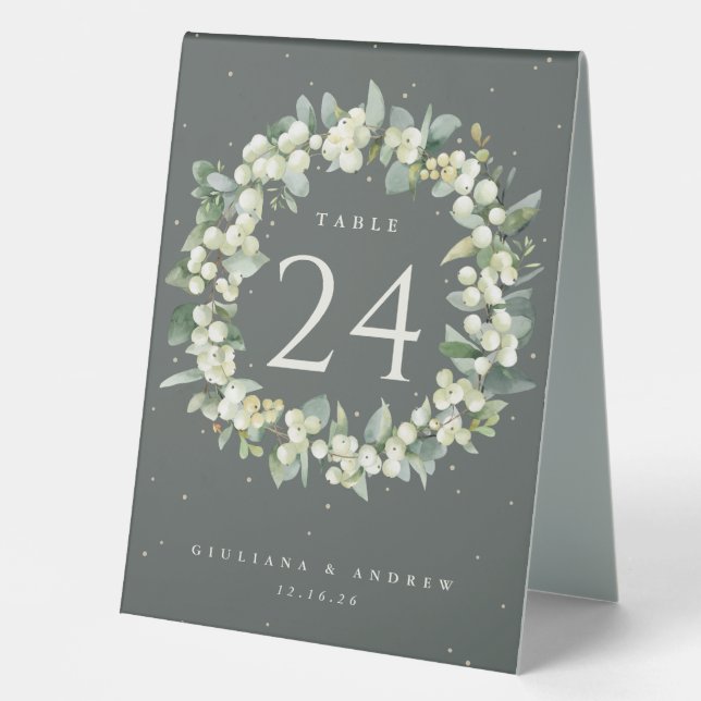 Grüne Snowberry+Eukalyptus Hochzeitssonne - Tischn Tischaufsteller (Vorderseite)