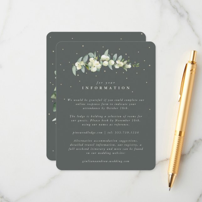 Grüne Snowberry+Eukalyptus Stem Hochzeitdetails Begleitkarte (Vorderseite/Rückseite Beispiel)