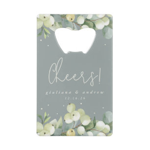 Grüne Snowberry+Eukalyptus Winter Wedding Mini Geldbeutel Flaschenöffner