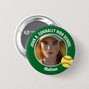 Grüne Softball-Spieler-Foto-Hochschulgeist Button