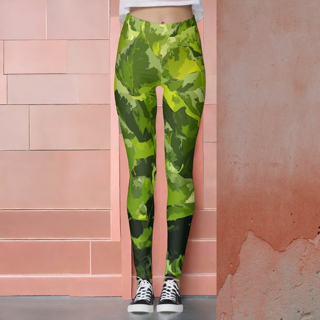 Grüne Sommer Natur Modernes abstraktes Blattwerk Leggings (Von Creator hochgeladen)