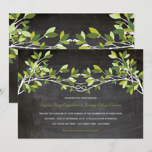 Grüne Sommerkleidung Liebe Tree Chalkboard Hochzei Einladung (Vorne/Hinten)