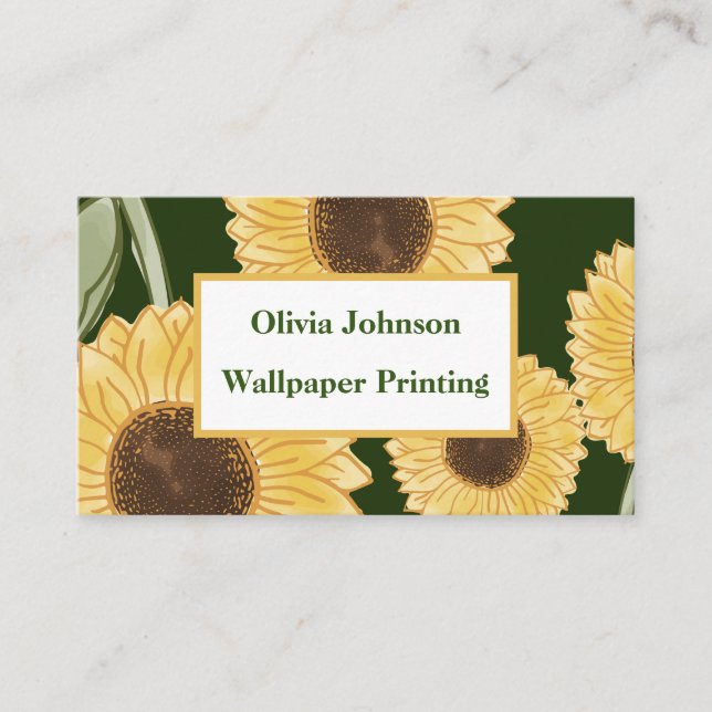 Grüne Sonnenblumen Blumenmuster Design Minimalisti Visitenkarte (Vorderseite)