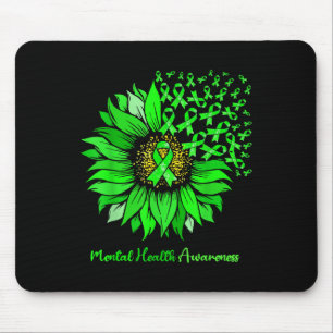Grüne Sonnenblumen flatternde Ribbon Mental Health Mousepad