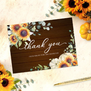 Grüne Sonnenblumen Herbst Brautparty Dankeschön Postkarte