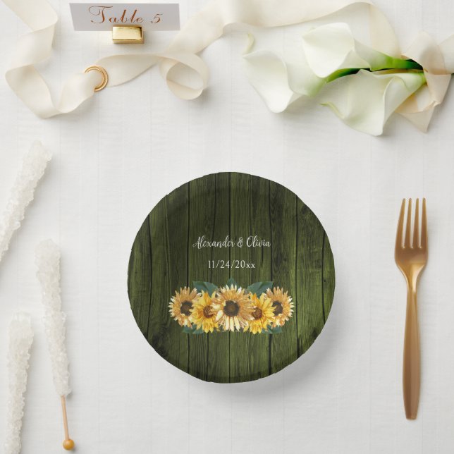 Grüne Sonnenblumen-Hochzeitspapiere Pappteller (Hochzeit)