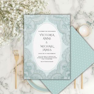 Grüne Spitze Whimsical Vintage Hochzeit Einladung