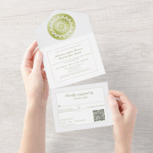 Grüne Spitzen-Mandala-Hochzeit All In One Einladung