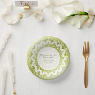 Grüne Spitzen-Mandala-Hochzeit Pappteller