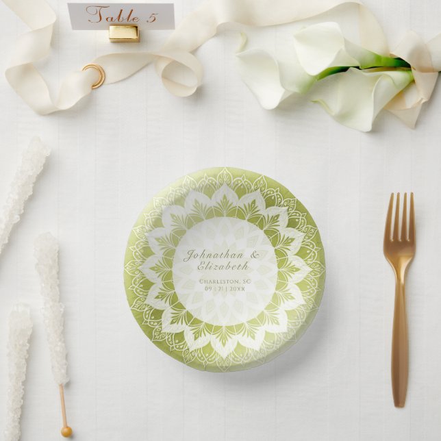 Grüne Spitzen-Mandala-Hochzeit Pappteller (Hochzeit)