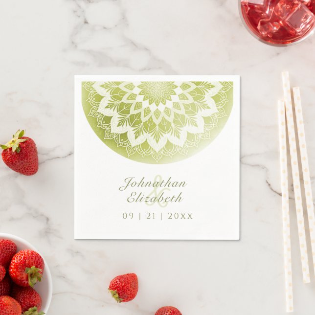 Grüne Spitzen-Mandala-Hochzeitsservietten Serviette (Beispiel)