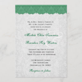 Grüne Spitzen-Monogramm-Hochzeit R432 Einladung
