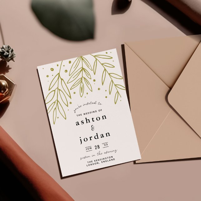 Grüne Sprigs Botanische Hochzeit Einladung (Green sprigs wedding invitation)