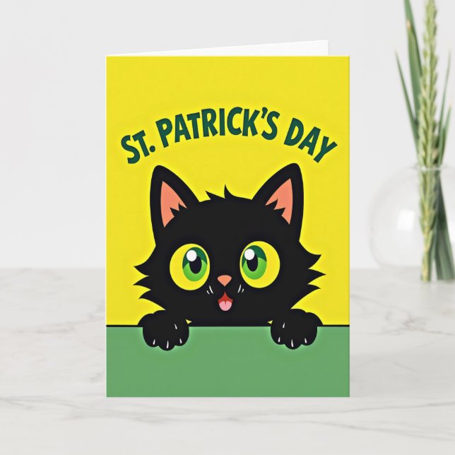 Grüne St. Patricks Day Karte mit Katze (Vorderseite)