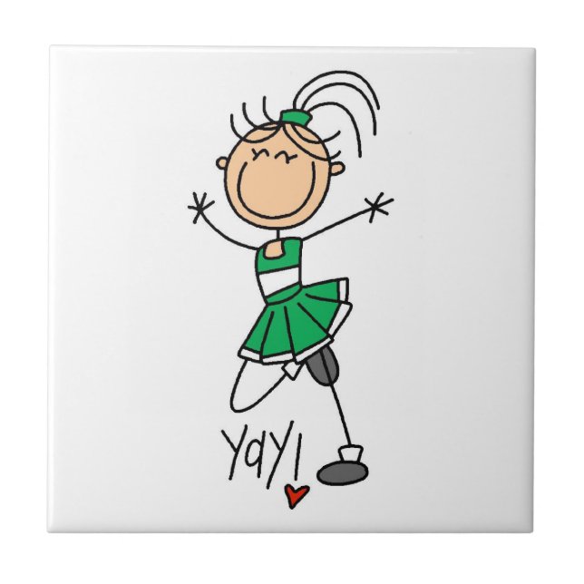 Grüne Stäbchen-Figur Cheerleaderin Fliese (Vorderseite)
