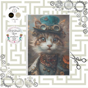 Grüne Steampunk-Katze mit grüner Hut-Decoupage Seidenpapier