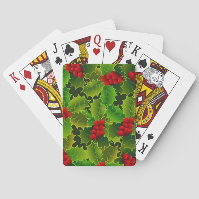 Grüne Stechpalme mit roten Beeren Spielkarten (Rückseite)