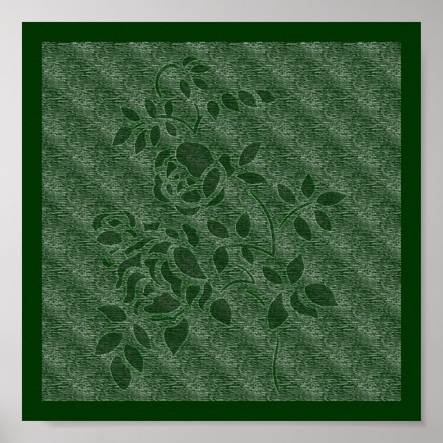 Grüne Stencil-Rose mit verstärkter Wirkung Poster (Vorne)