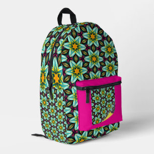 Grüne Sterne Blumenmuster Bedruckter Rucksack