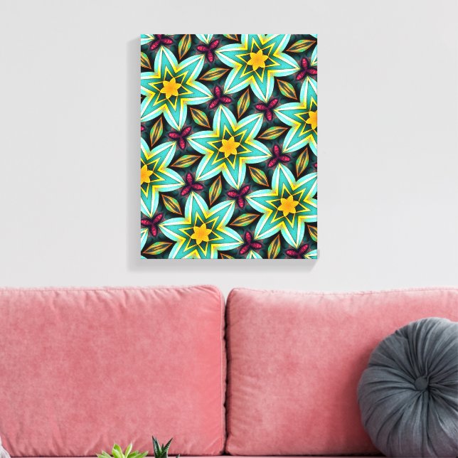 Grüne Sterne Blumenmuster Leinwanddruck (Insitu (Wohnzimmer))