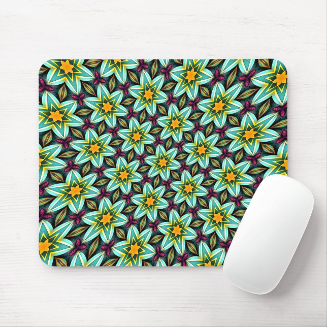 Grüne Sterne Blumenmuster Mousepad (Mit Mouse)