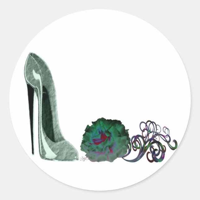 Grüne Stiletto-Rose Runder Aufkleber (Vorderseite)