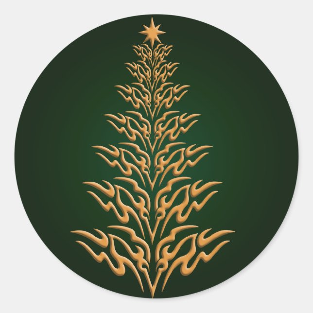 Grüne Stilvolle Weihnachtsbaumkleber Runder Aufkleber (Vorderseite)