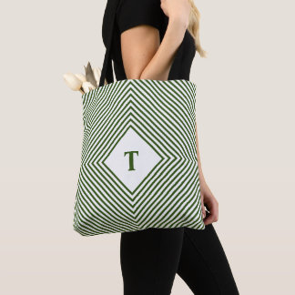 Grüne strahlende Rhomben mit zentralem Monogramm Tasche