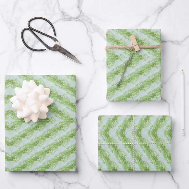 Grüne Streifen-Kürbismuster Geschenkpapier Set (Vorderseite)