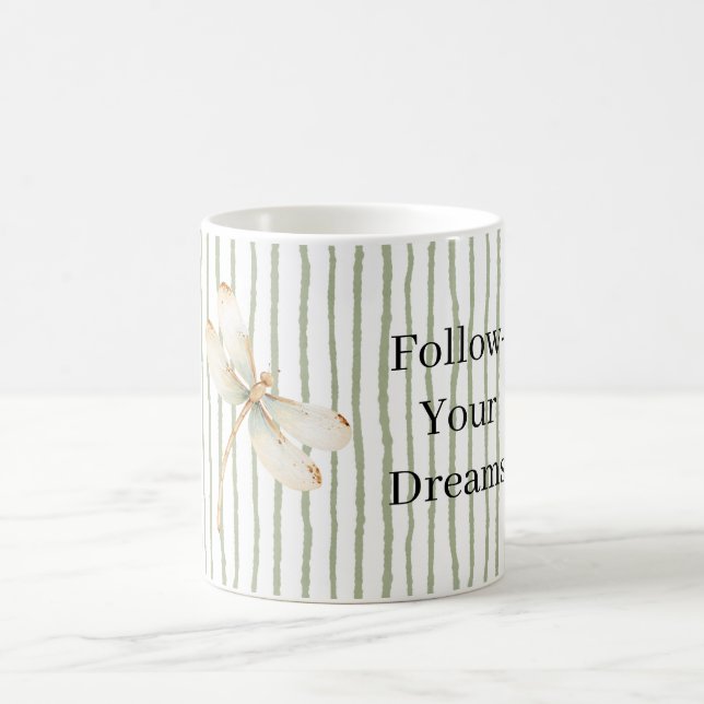 Grüne Streifen Libellen Träume Kaffeetasse (Mittel)