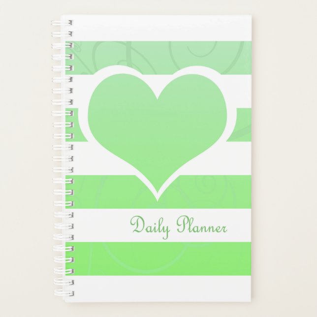 Grüne Streifen Pastel Heart Daily Planer (Vorderseite)