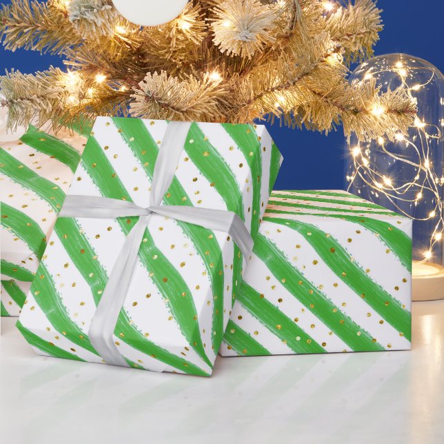 Grüne Streifen und Gold Glitzer Kinder Party Geschenkpapier (Feiertage)