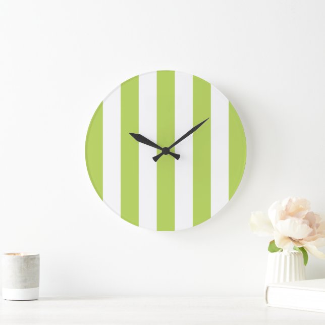 Grüne Streifen, weiße Streifen, gestreiftes Muster Große Wanduhr (Zuhause)