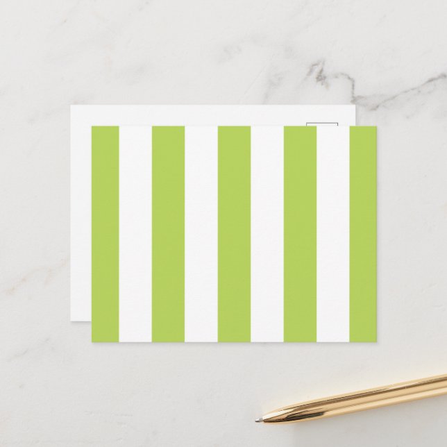 Grüne Streifen, weiße Streifen, gestreiftes Muster Postkarte (Vorderseite/Rückseite Beispiel)