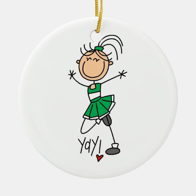 Grüne Strichmännchen-Cheerleader-T - Shirts und Keramikornament (Vorne)