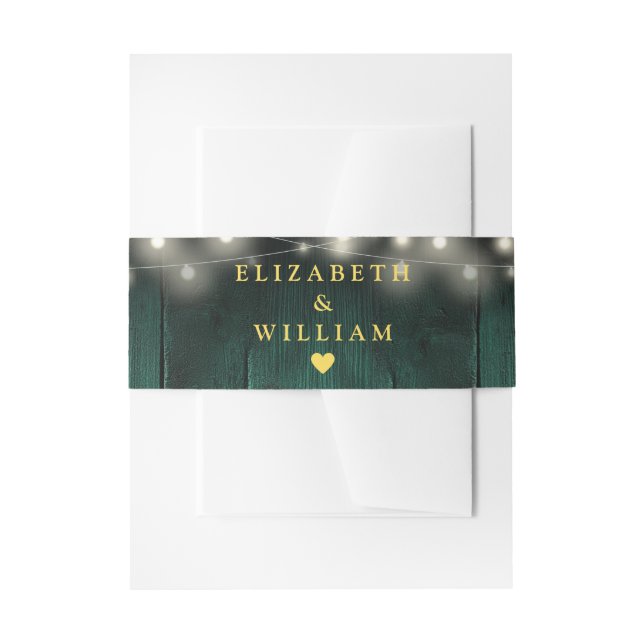 Grüne String Lights Rustic Wood Boho Barn Wedding Einladungsbanderole (Vorderseite Beispiel)