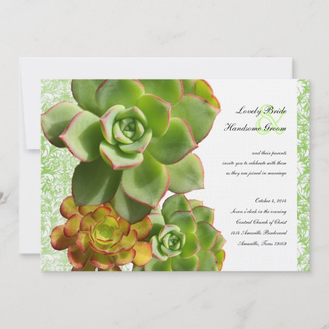Grüne Succulents-Vintage Einladung (Vorderseite)
