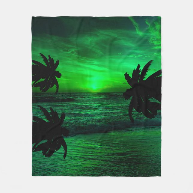 GRÜNE SUNSETS OZEAN LANDSCHAFTLICH FLEECEDECKE (Vorderseite)